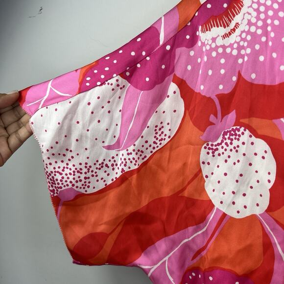 Trina Turk Pink Orange Floral Silk Mini Dress Size S Small Boho Tassle Tie - Picture 6 of 12